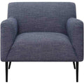 Tobin 33 Inch Accent Chair, Padded Seat, Waterfall Edge, Pleated Arms, Navy Navy Blue Wood Fabric