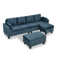 Sectional 3 Seaters Sofa ,Double Sided Multi Functional Footstool, Storage Matnon Slip Leg, Two Pillows, Velvet,Navy Blue Navy Blue Velvet 3 Seat