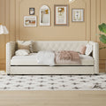 Twin Size Tufted Upholstered Daybed With Trundle, Velvet Sofabed With Rivet Design, No Box Spring Needed,Beige Twin Beige Velvet