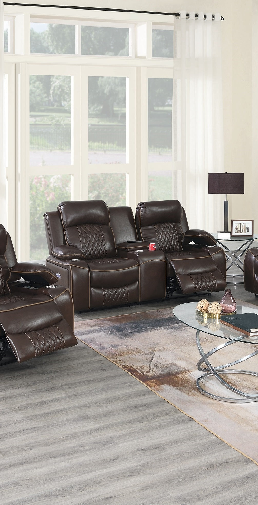Power Motion Loveseat 1Pc Contemporary Brown Color Gelstorage Arms W Cup Holder Living Room Furniture Brown Faux Leather Primary Living Space Cushion Back Contemporary,Modern Pillow Top Arms Metal & Wood 2 Seat