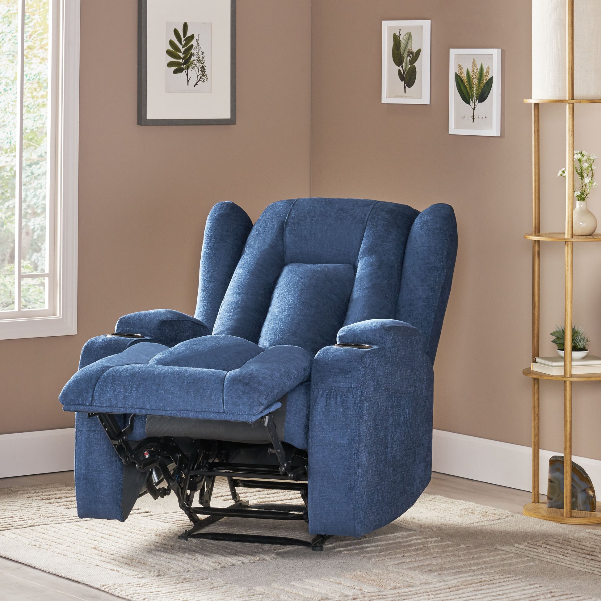 Massage Recliner Navy Blue Fabric