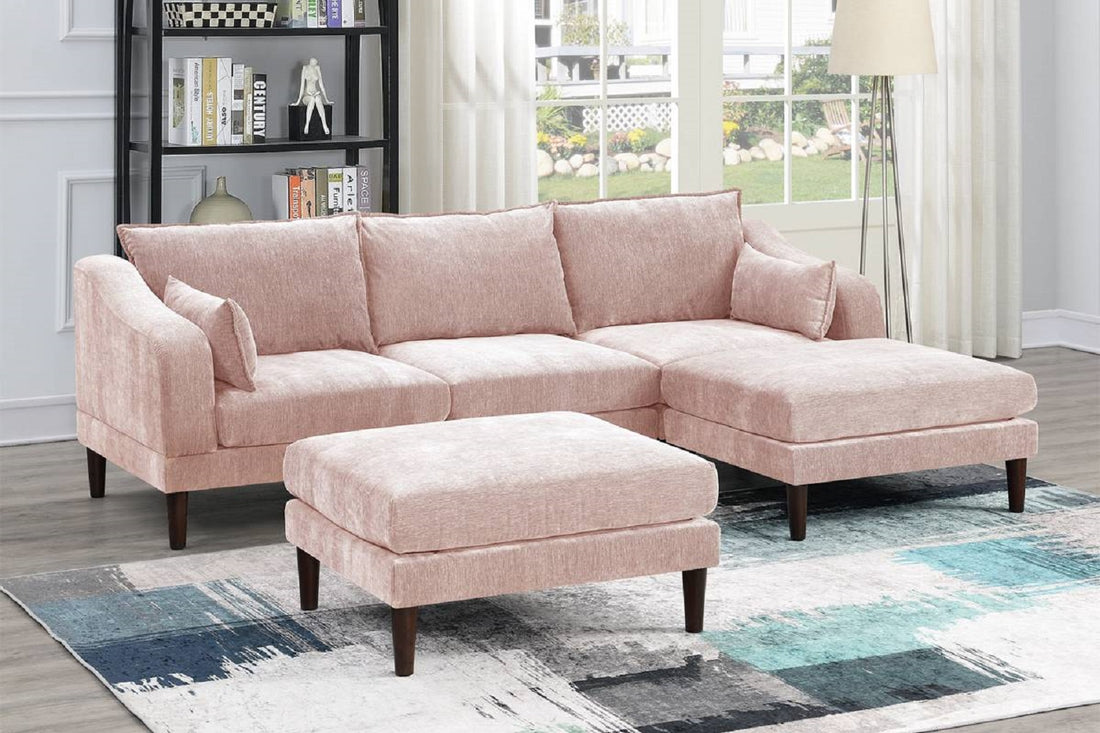 Contemporary 5Pcs Modular Sectional Set One Arm Chairs Armless Chair Ottomans L Shaped Sectional Blush Pink Morgan Fabric Pink Primary Living Space Cushion Back Classic,Contemporary,Modern Modular