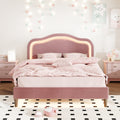 Full Size Velvet Upholstered Smart Led Bed Frame With Adjustable Height Headboard,No Box Spring Needed,Easy Assembly,Pink Box Spring Not Required Full Pink Wood Bedroom Cute,Modern Bed Frame Wood