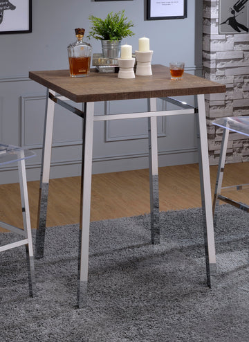 Oak And Chrome Square Bar Table Oak Primary Living Space Contemporary Rectangular Wood Metal