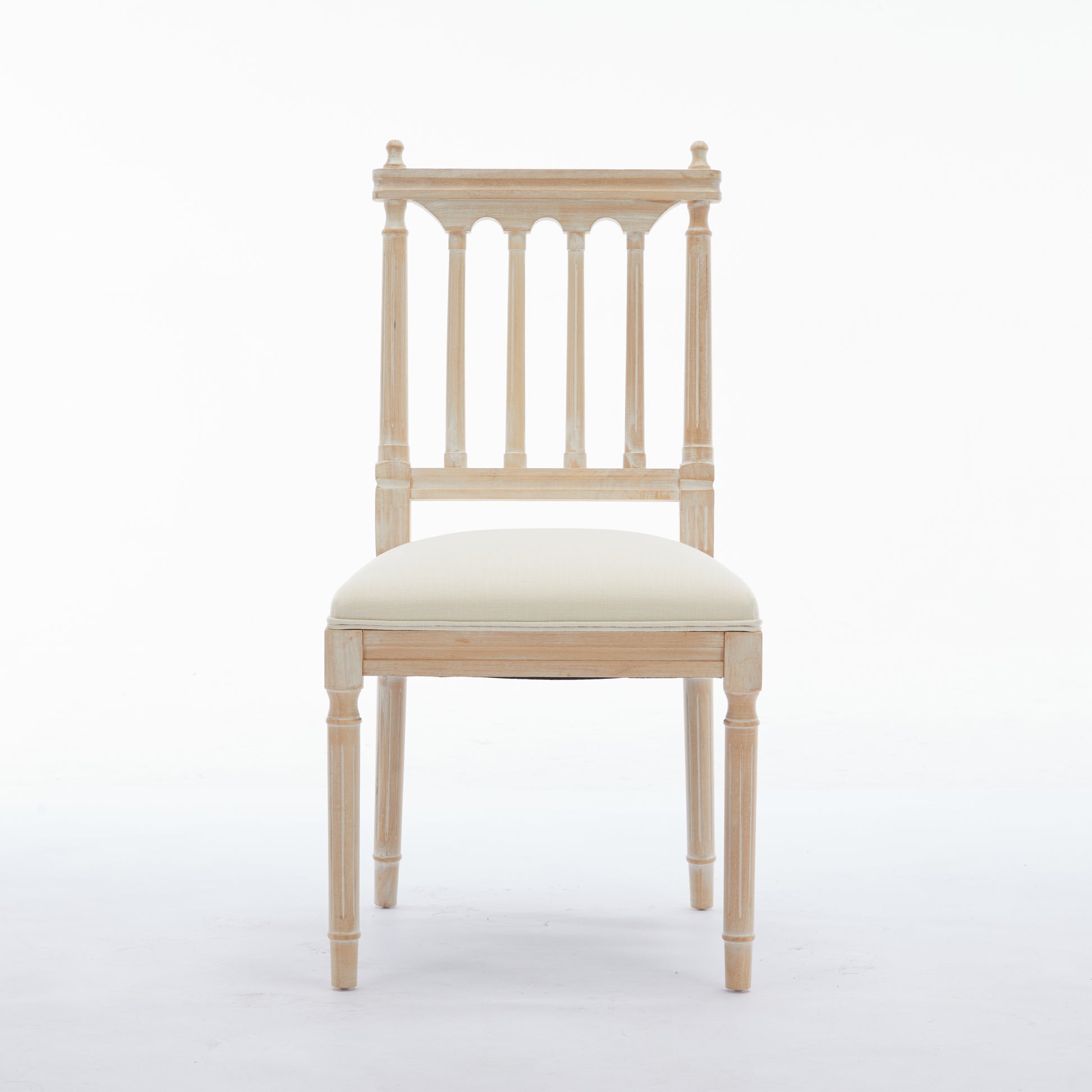 Antique Dining Chairs Linen Fabric Upholstered Wooden Chairs Set Of 2 Cream Fabric