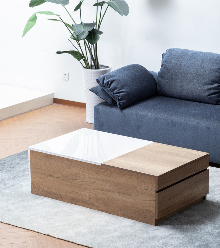 Arlo 48.5" Light Brown Wood Finish Coffee Table With Hidden Compartments And 2 Drawers Brown Particle Board