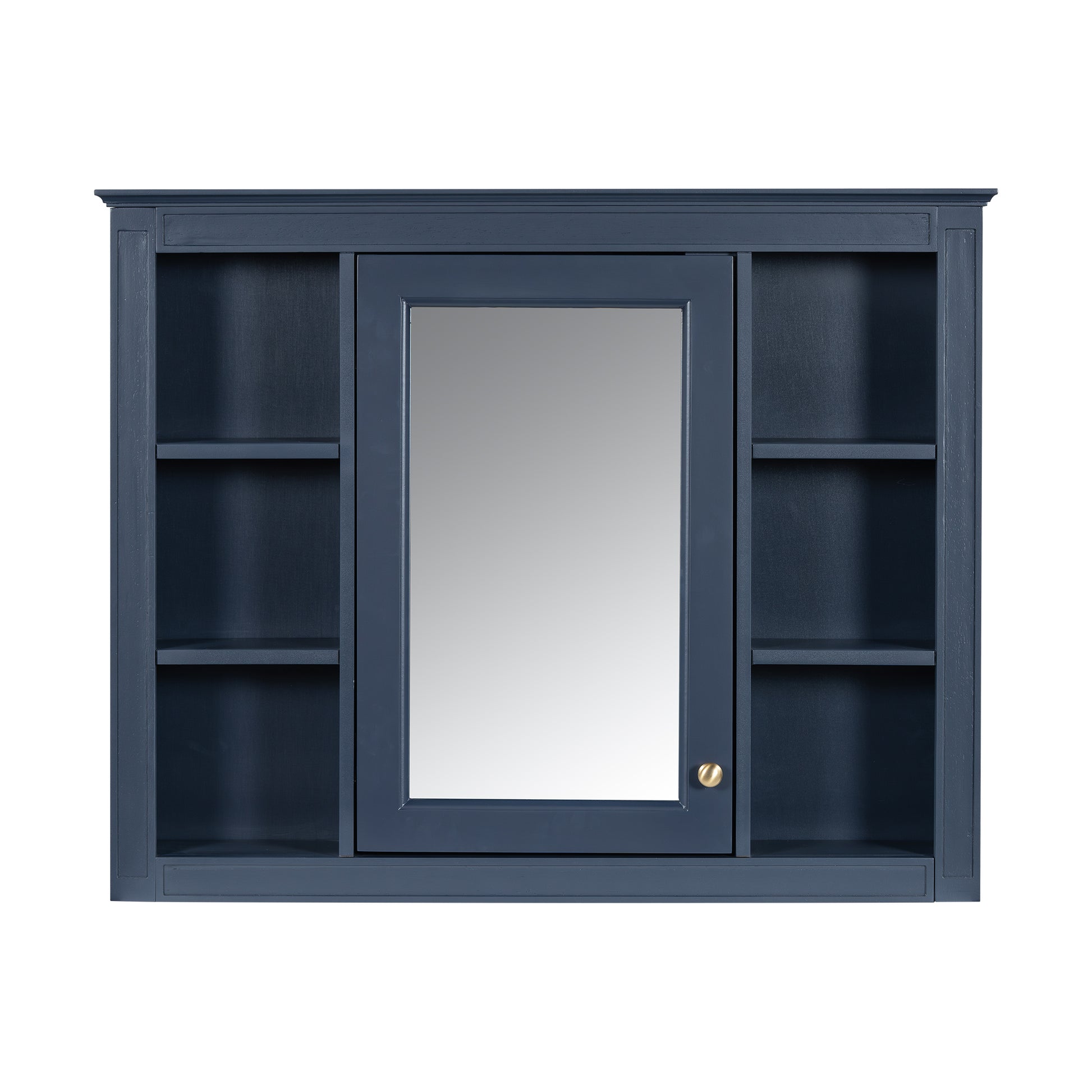 35'' X 27.5'' Medicine Cabinet, Wall Mounted Bathroom Storage Cabinet, Modern Bathroom Wall Cabinet With Mirror, Mirror Cabinet With 6 Open Shelves Not Include Bathroom Vanity Blue 1 5 Mirror Included Bathroom Wall Mounted Mdf Painted