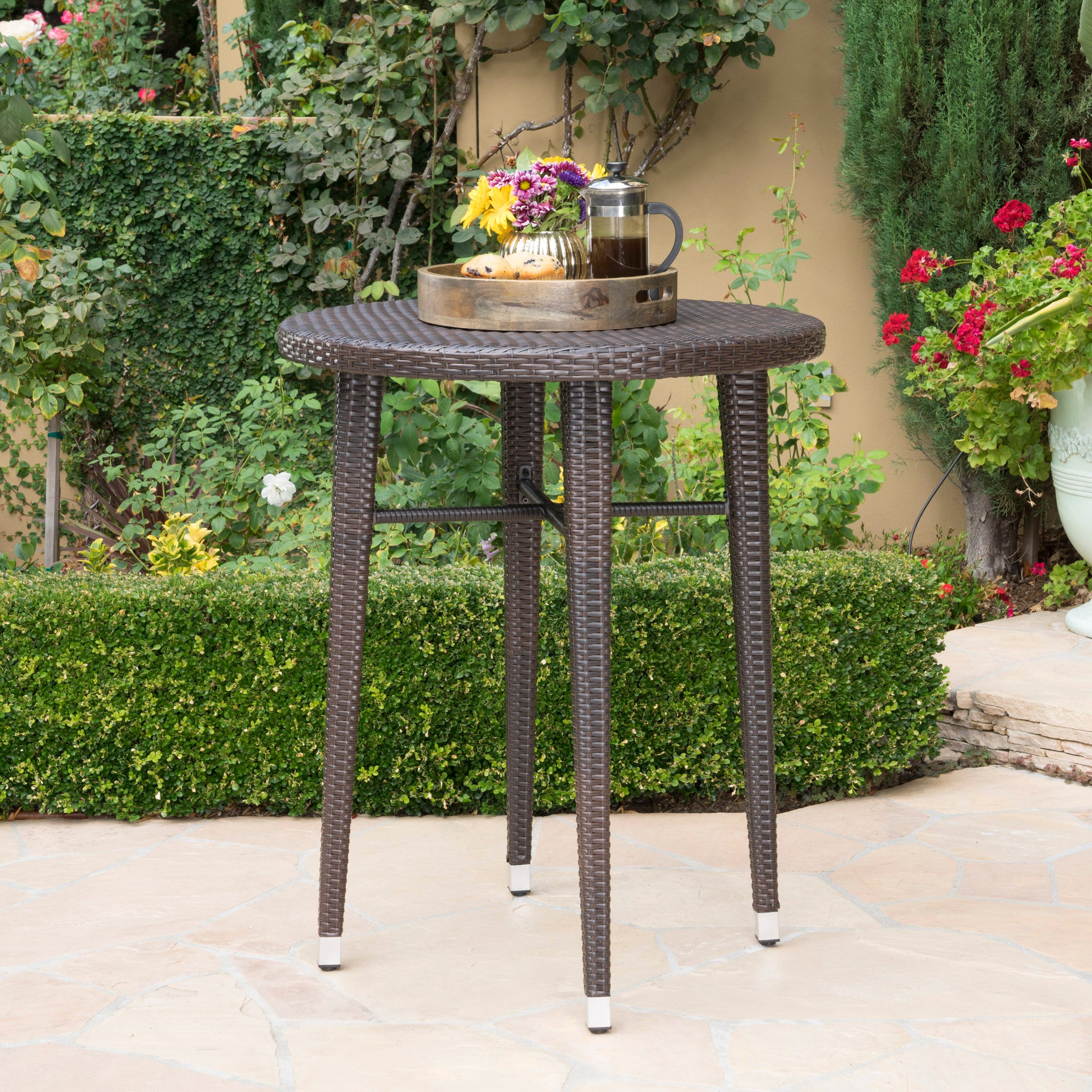 Rattan Round Bar Table Brown Multi Rattan