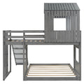 Wooden Twin Over Full Bunk Bed, Loft Bed With Playhouse, Farmhouse, Ladder, Slide And Guardrails, Antique Gray Old Sku :Lt000028Aae Twin Antique Gray Solid Wood