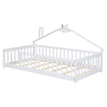 Twin House Shaped Bedside Floor Bed With Guardrails, Slats, Without Door,White Twin White American Design Pine