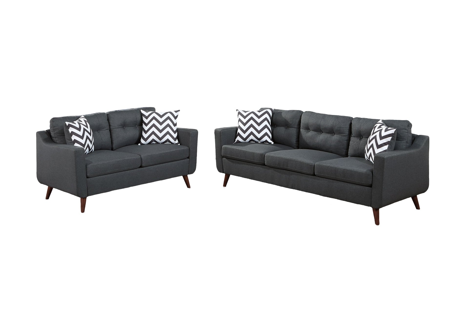 Modern Cozy Sofa Loveseat W Pillows 2Pc Sofa Set Black Polyfiber Couch Tufted Cushions Living Room Black Primary Living Space Firm Tufted Back Contemporary,Modern Pine Square Arms Linen Blend,Pine,Plywood 5 Seat