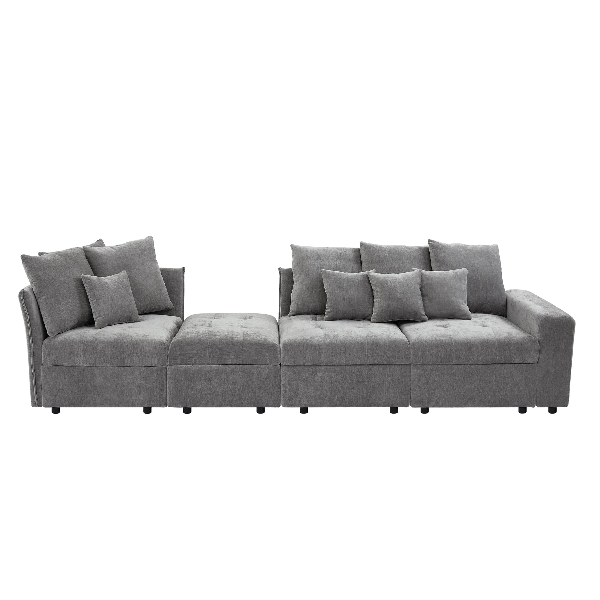 96.45"Sectional Sofa Modular Sofa Couch With Three Usb Ports, A Removable Storage Ottoman And Five Back Pillows For Living Room, Grey Grey Foam Chenille 4 Seat