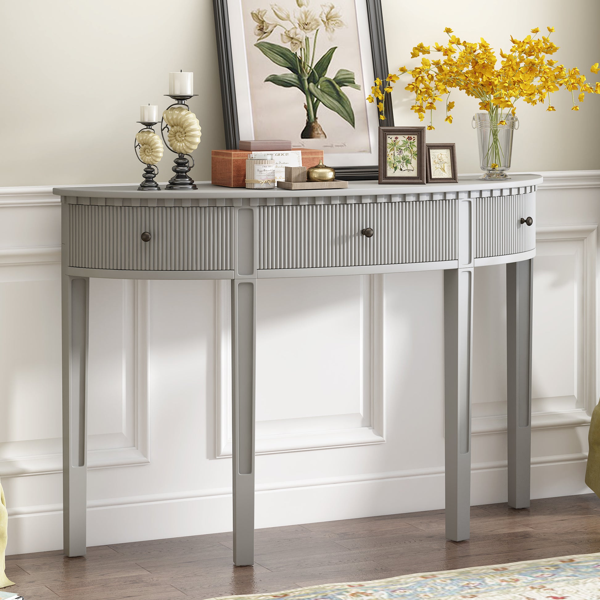 Distinctive Features Of Pine Veneer Console Table With Vertical Stripe Drawer Fronts And Four Legs Antique White Primary Living Space Antique,Minimalist Drawers Mdf