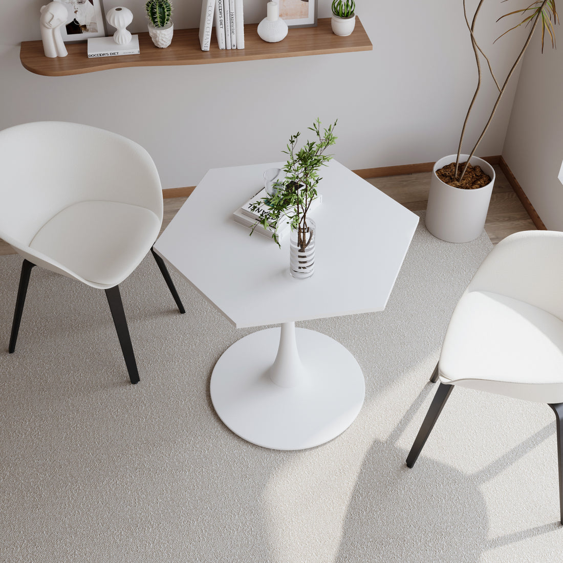 31.50"Modern Hexagonal Coffee Table With Mdf Table Top,Metal Base, For Dining Room, Kitchen, Living Room,White White Mdf Metal