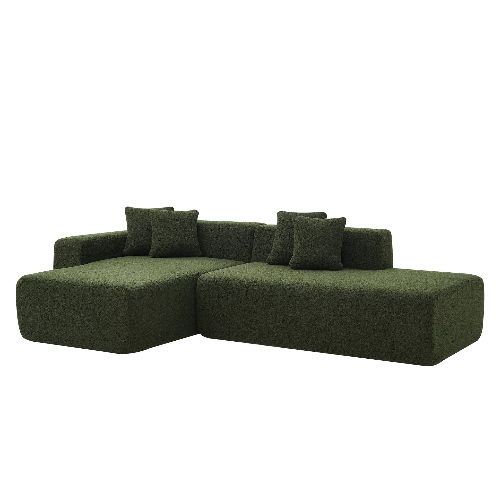 Modular Sectional Couch, Lambswool Fabric Modern L Shape Sectional Sofa With Chaise Lounge, Living Room Upholstered 5 Seater Corner Sofa Couch For Bedrooms, Apartment Green Foam Sherpa 5 Seat