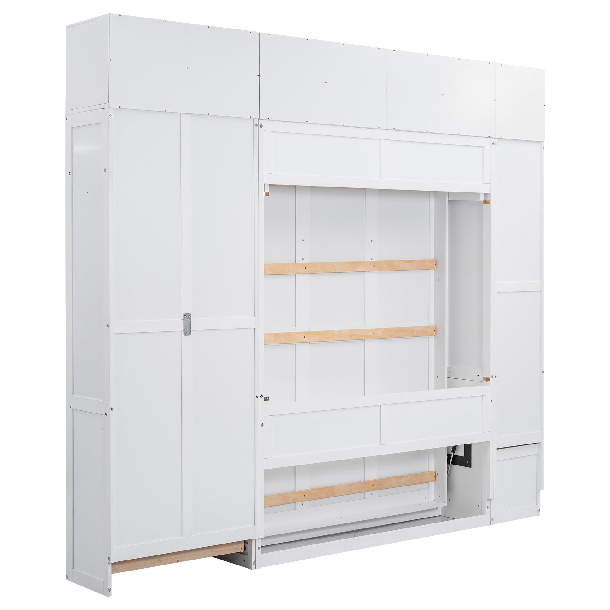 Full Size Murphy Bed With Lockers And Wardrobes, With Installation Video, White Box Spring Not Required Full White Murphy Solid Wood Mdf