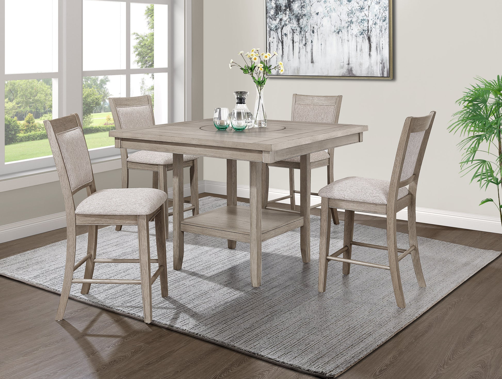 1Pc Contemporary Transitional Counter Height Dining Table W 20 Inch Lazy Susan All Gray Finish Wooden Wood Veneers Solid Wood Dining Room Furniture Antique Gray Seats 6 Dining Room Contemporary,Farmhouse,Transitional Square Wood