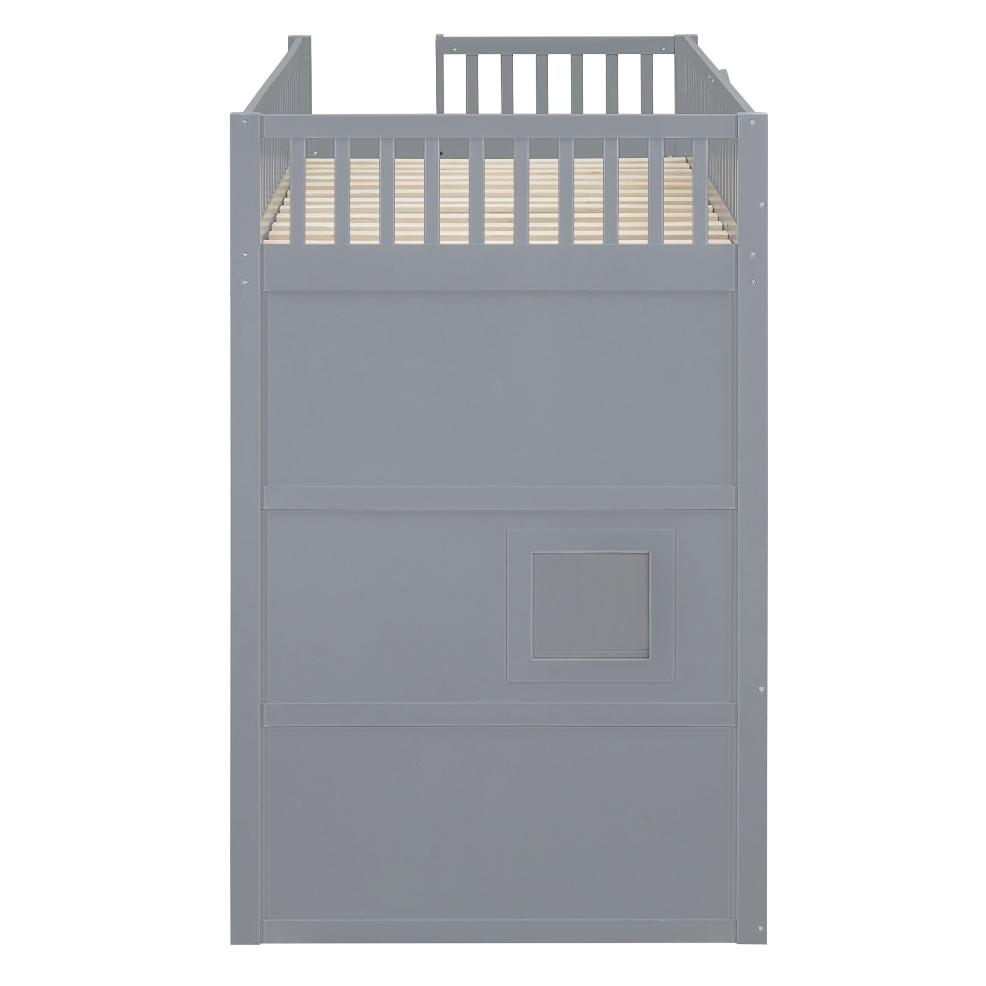 Twin Size House Loft Bed With Ladder And Wardrobe Grey Twin Grey Solid Wood