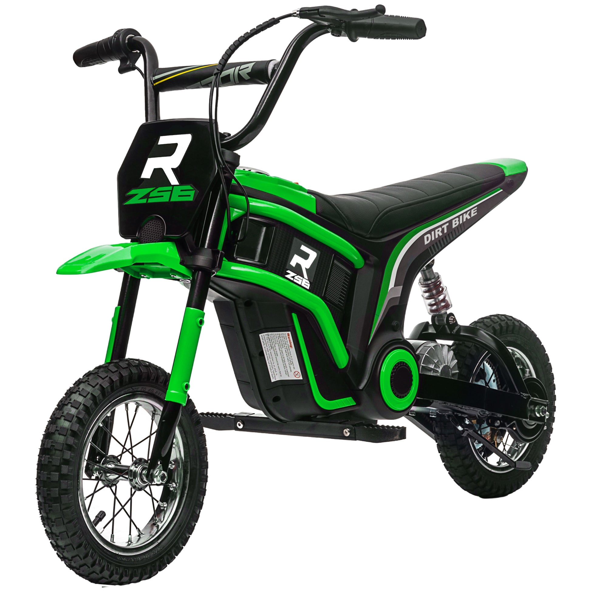 Aosom Electric Dirt Bike With Twist Grip Throttle, 24V 350W Off Road Electric Motorcycle, Up To 15 Mph With Brake, Music Horn, Rear Suspension For Ages 13 Years, Green Green Plastic