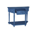 1 Drawer End Table,Side Table,Elegant Carved 1 Drawer End Table For Living Room Bed Room Study Entryway Navy Blue American Design Mdf