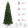 Homcom 7.5Ft Tall Pencil Artificial Christmas Tree Holiday D Cor With 1075 Branches, Auto Open, Steel Base, Pine Needles, Green Green Plastic