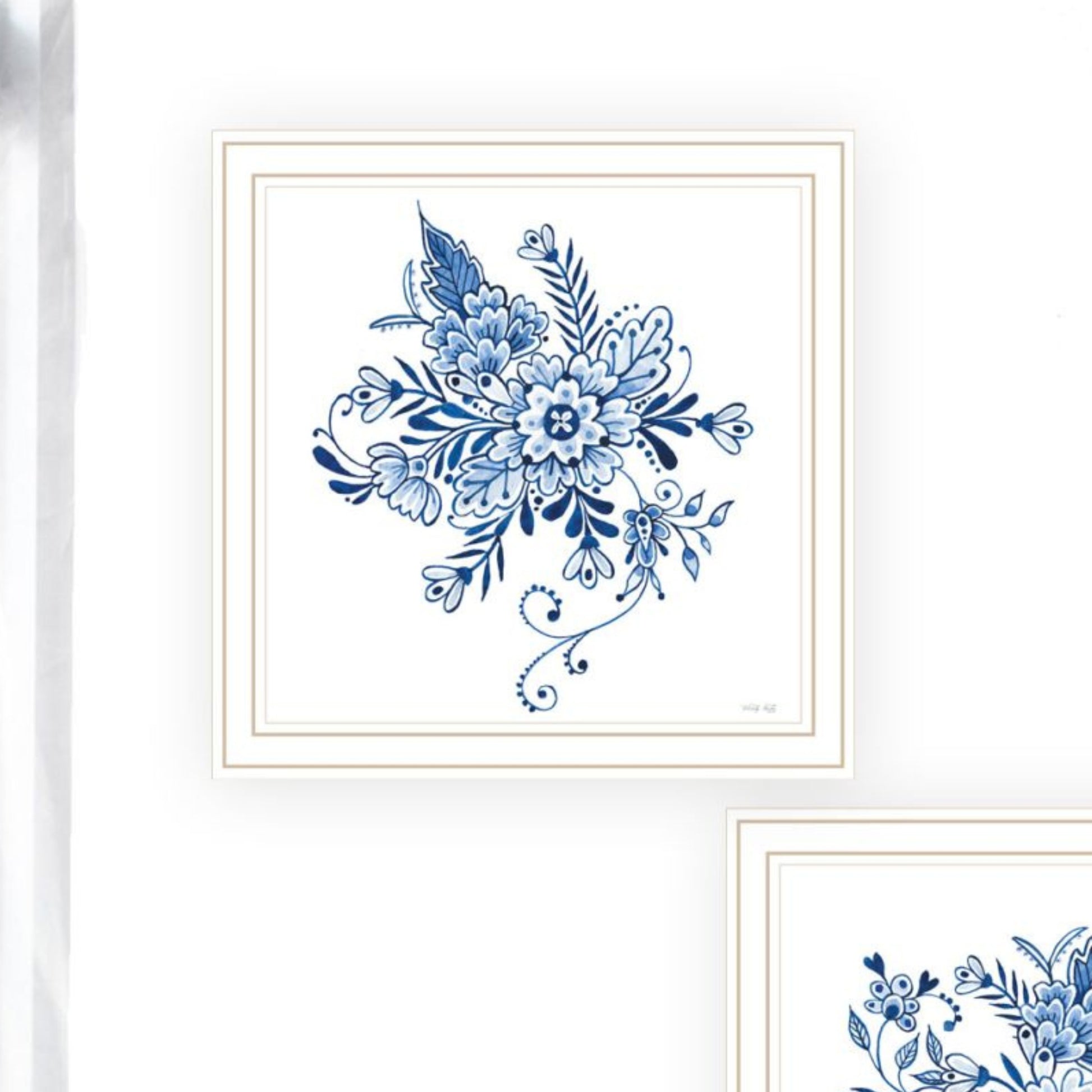 "Delph Designs Of Blue And White Florals" Framed Wall Art For Living Room, Wall Art Print For Home Decor, Bedroom Wall Art By Cindy Jacobs Multicolor Wood Paper