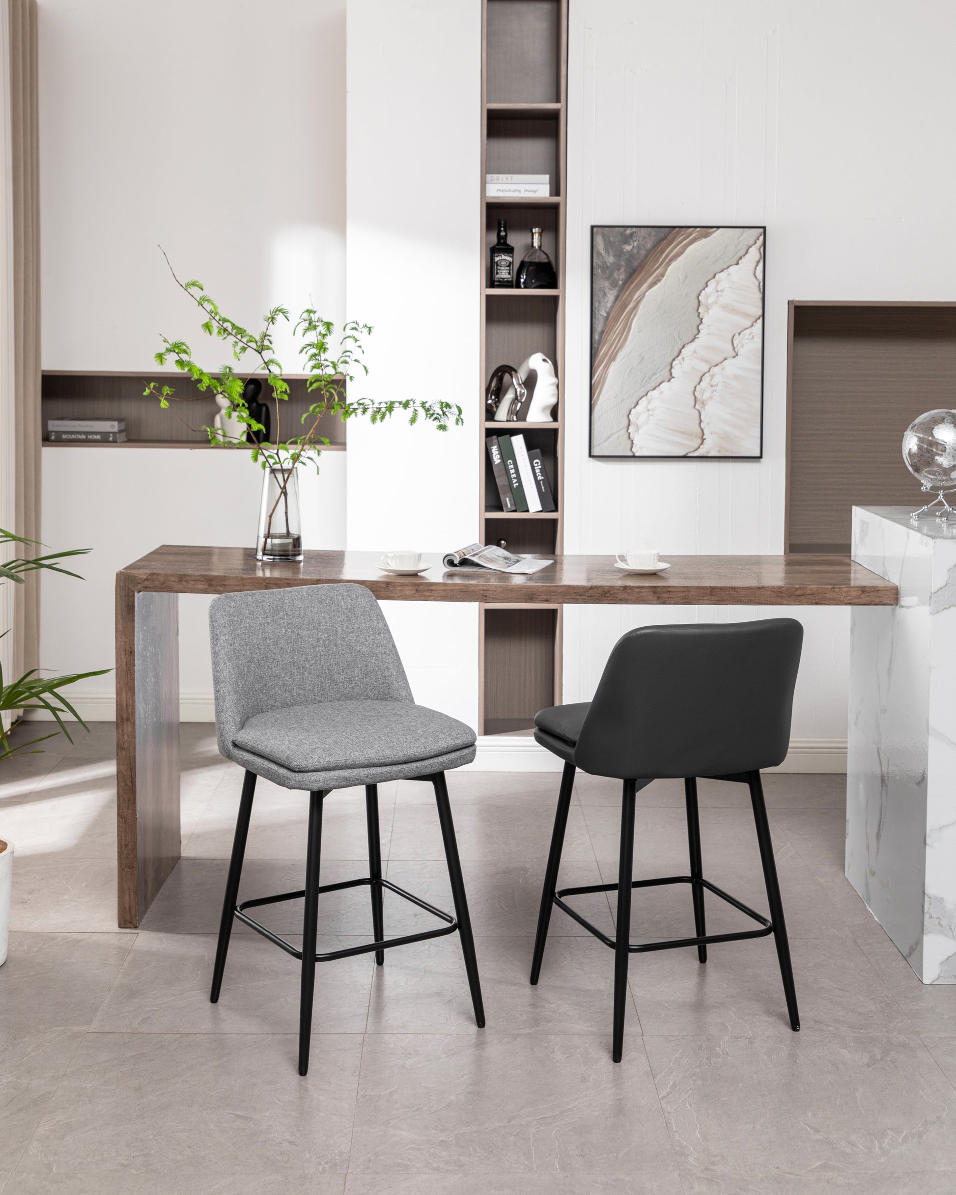 Counter Height Swivel Bar Stools Set Of 2, 360 Swivel Upholstered Barstools With Back And Metal Legs, 25.6" Seat Height,Counter Stools For Kitchen Island And Pub,Linen Cloth,Grey Light Grey Set Of 2 Linen