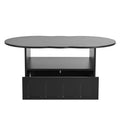 Flexible Cream Style Coffee Table With 2 Brake Wheels, Cloud Top Side Table With Drawer, Irregular Center Table With Large Storage For Living Room, Black, 39.37''X 23.6'' Black Particle Board