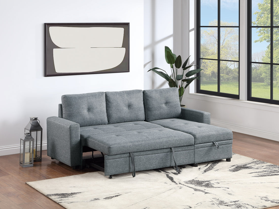 Black Gray Polyfiber Convertible Sectional Sofa Pull Out Bed Couch Storage Chaise Reversible 2Pc Sectional Living Room Furniture Grey Black Primary Living Space Tufted Back Contemporary,Modern L Shaped Square Arms Plywood 4 Seat