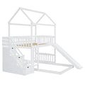 Twin Over Twin Bunk Bed With Two Drawers And Slide, House Bed With Slide, White Old Sku :Lt000129Aak White Pine