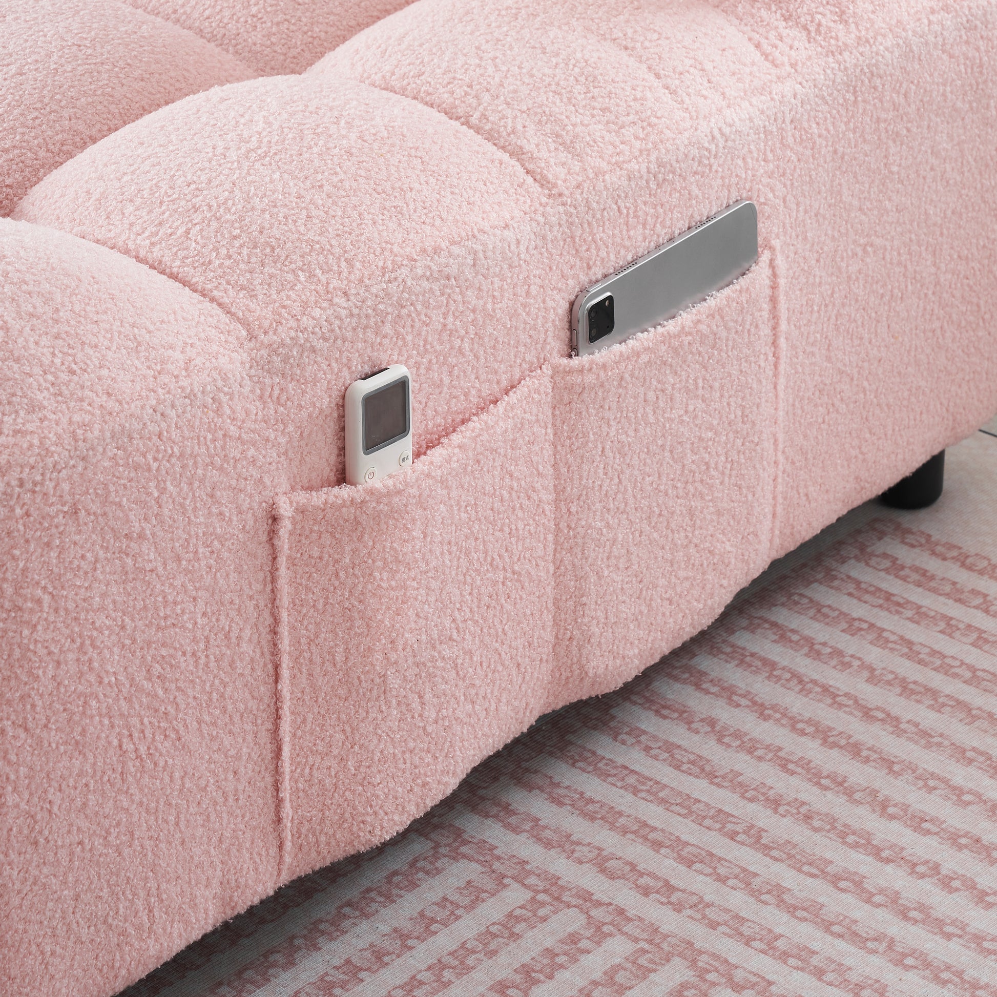 40.20 Inches Long, Teddy Sofa Fabric,A Convertible Sofa Cum Bed, For Apartment Office Living Room Pink Pink Teddy 1 Seat