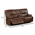 Heli 79 Inch Power Reclining Loveseat, Pull Tab Footrest, Usb Port, Brown Brown Wood Fabric