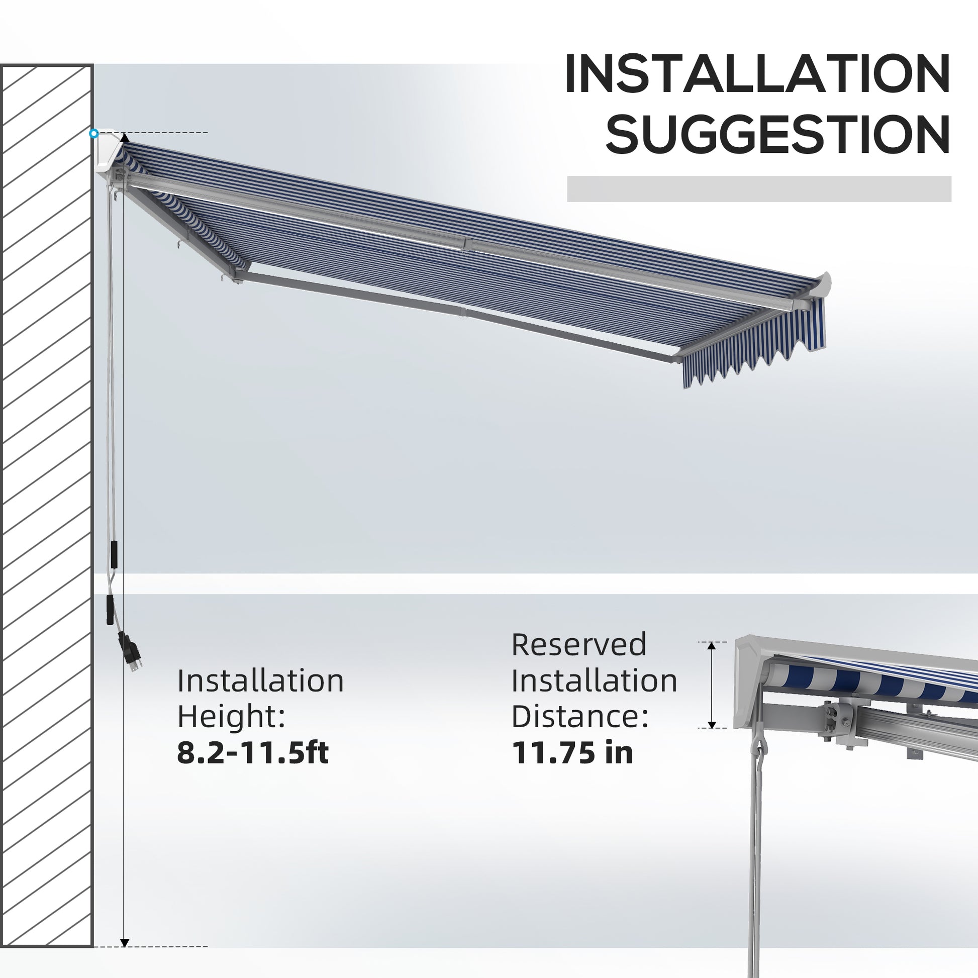 Outsunny 13' X 10' Electric Awning With Led Lights, Retractable Awning, Uv40 Sun Shade Shelter With Remote Controller And Crank Handle For Deck, Balcony, Yard, Blue And White Blue Aluminum