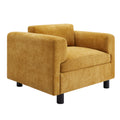 Modern Oversized Armchair Comfy Accent Chair Single Sofa For Living Room Bedroom Office Apartment, Woven Velvet Fabric, Yellow Yellow Wood