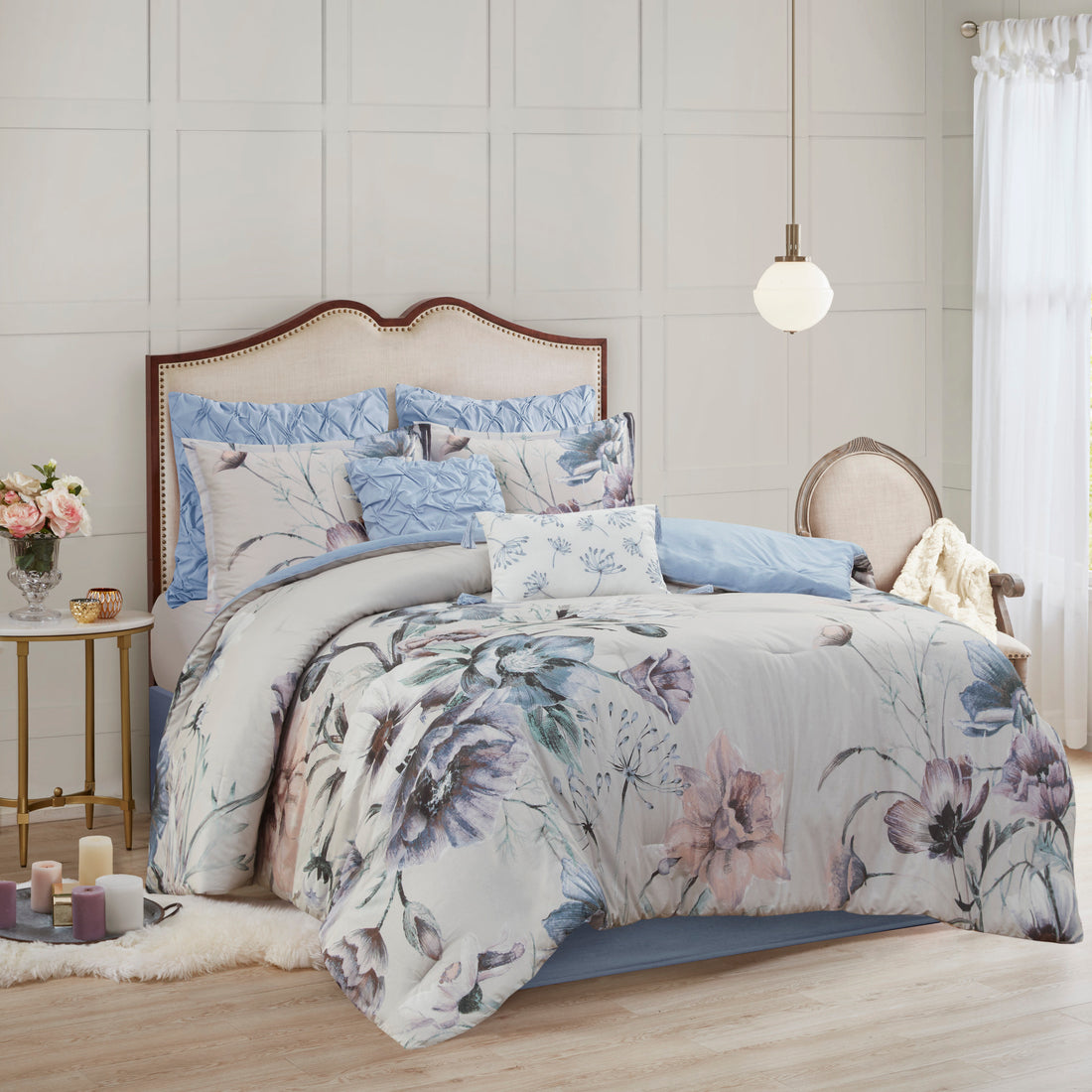 8 Piece Cotton Printed Comforter Set Blue Queen Queen Blue Polyester