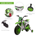 Aosom 12V Kids Motorcycle Dirt Bike Electric Battery Powered Ride On Toy Off Road Street Bike With Charging Battery, Training Wheels Green Green Plastic