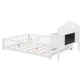 Full Size Floor Beds With Bookcases And Blackboards, Versatile Platform Beds With Guard Rails, Solid Wood Floor Beds With Storage Headboards, Floor Beds For Kids And Teens White Full White Plywood