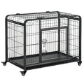 Pawhut Folding Design Heavy Duty Metal Dog Cage Crate & Kennel With Removable Tray And Cover, & 4 Locking Wheels, Indoor Outdoor 37