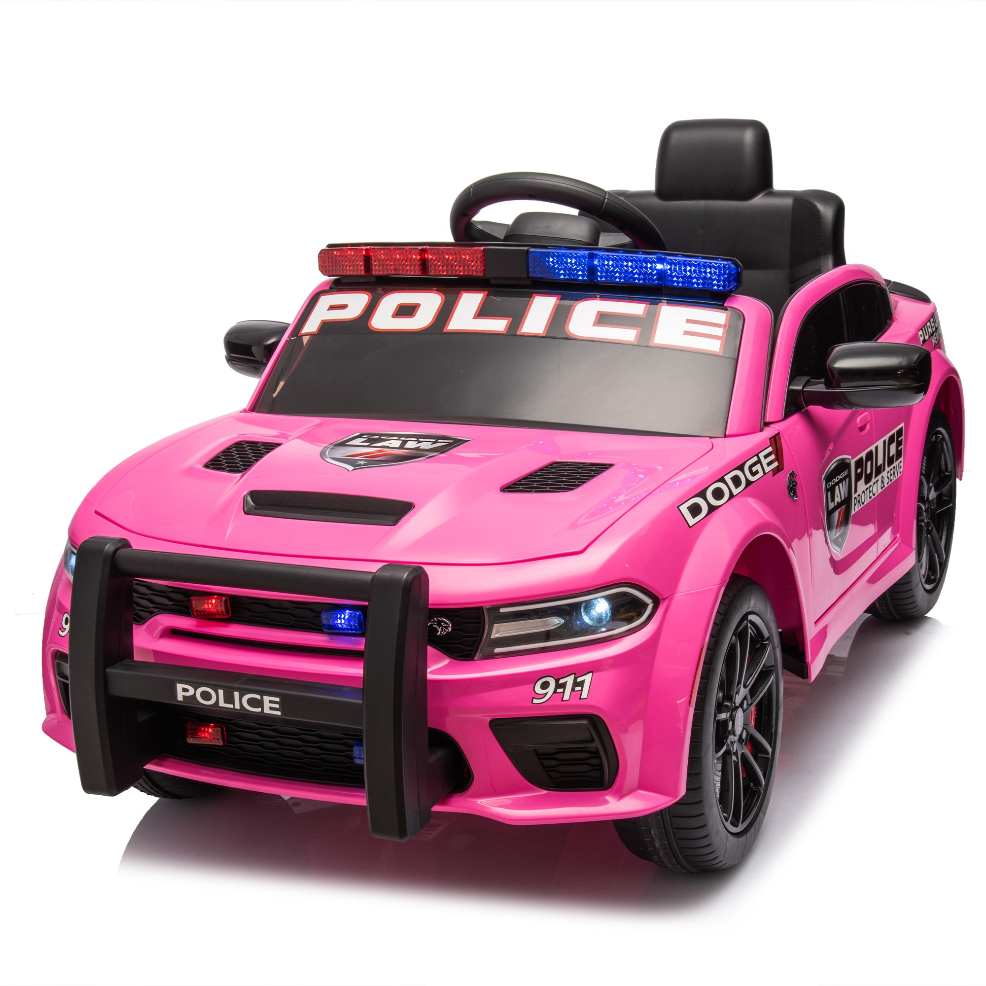 Licensed Dodge Charger,12V Kids Ride On Police Car W Parents Remote Control,Anti Collision Bar,Front& Top Alarm Light Design,Police Car Sticker,Megaphone,Three Speed,Slow Start,Four Wheel Suspension. Pink Plastic