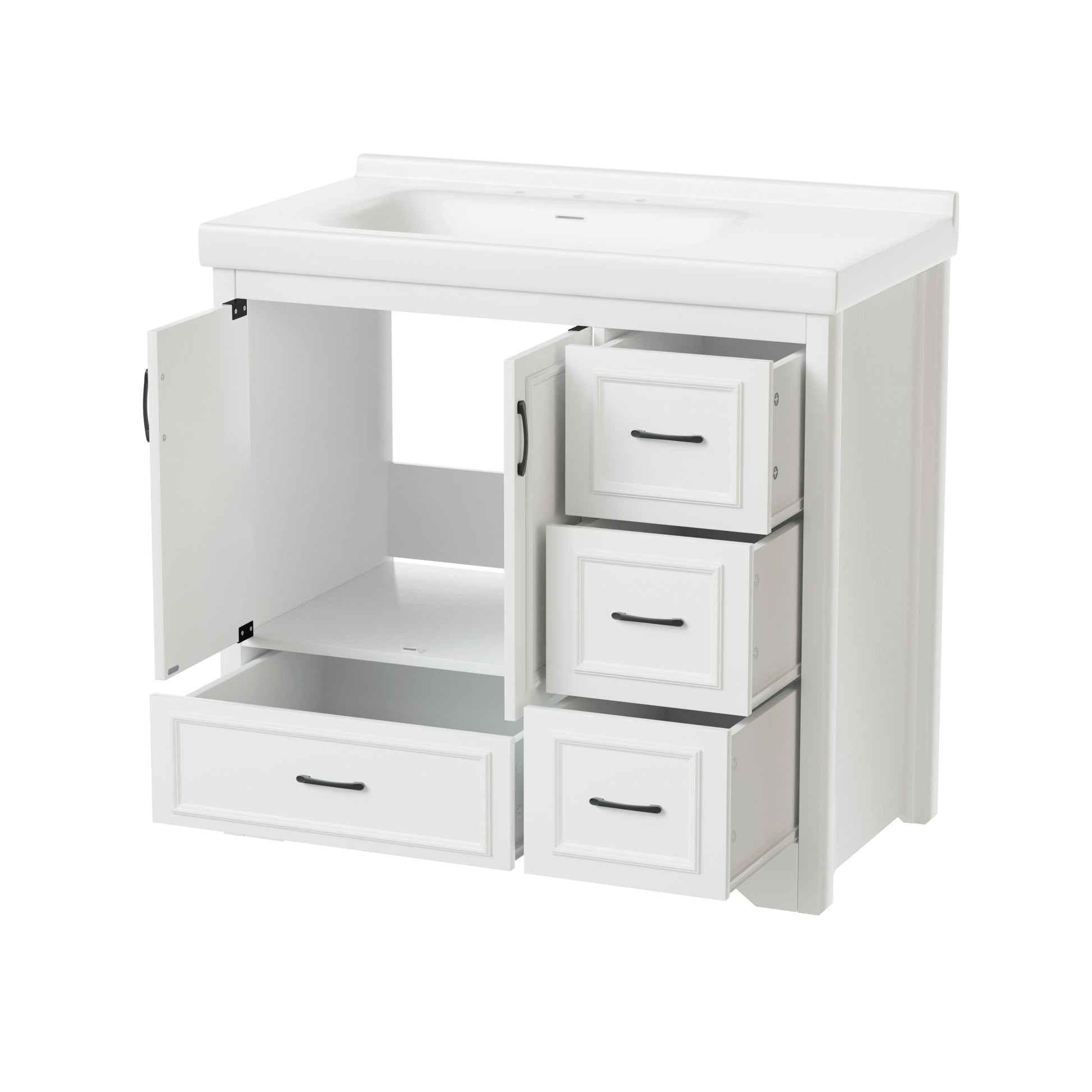 Cabinet Without Basin, 36 Inch Bathroom Cabinet, Bathroom Sink Cabinet With 2 Closing Doors And 4 Drawers. White Color, 35.8''W X 19.7''D X 35.4''H.Cabinet Only White Particle Board Mdf