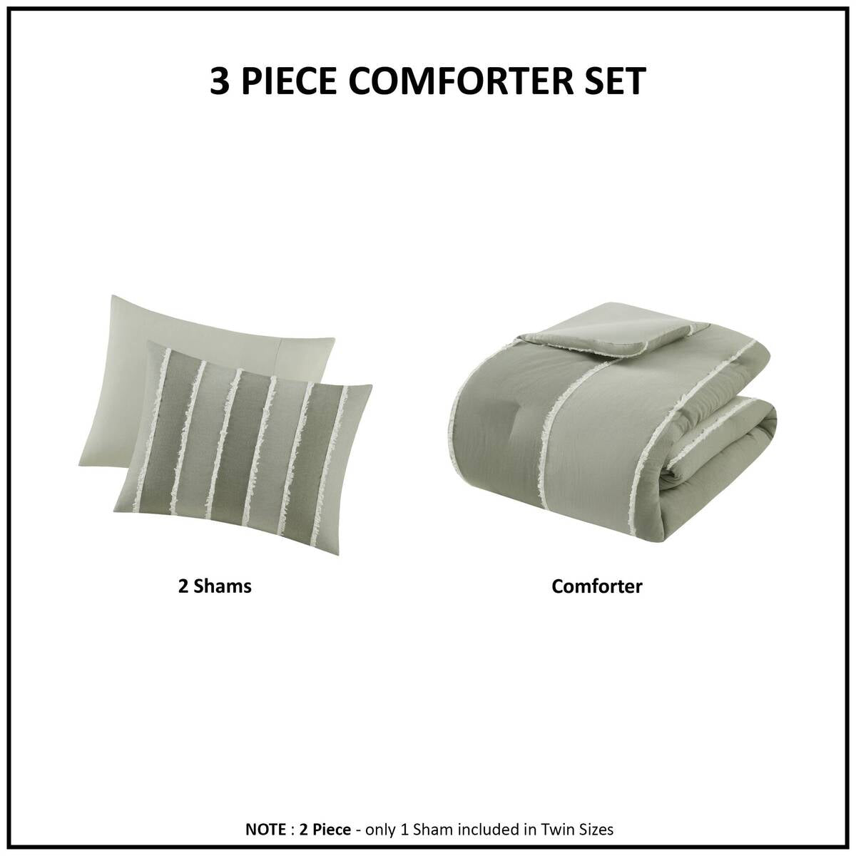 3 Piece Striped Cotton Comforter Set Sage King Cal King Sage Cotton