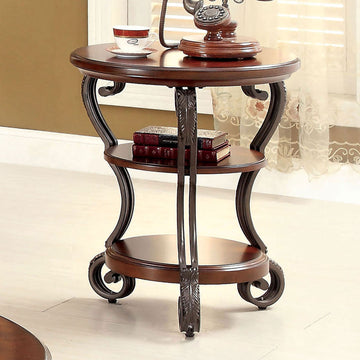 Traditional Style Brown Cherry 1Pc Side Table Open Bottom Shelf Ornate Design Living Room Furniture Brown Multi Brown Primary Living Space Classic,Contemporary,Ornate Traditional,Traditional Open Storage Round Console Tables Solid Wood