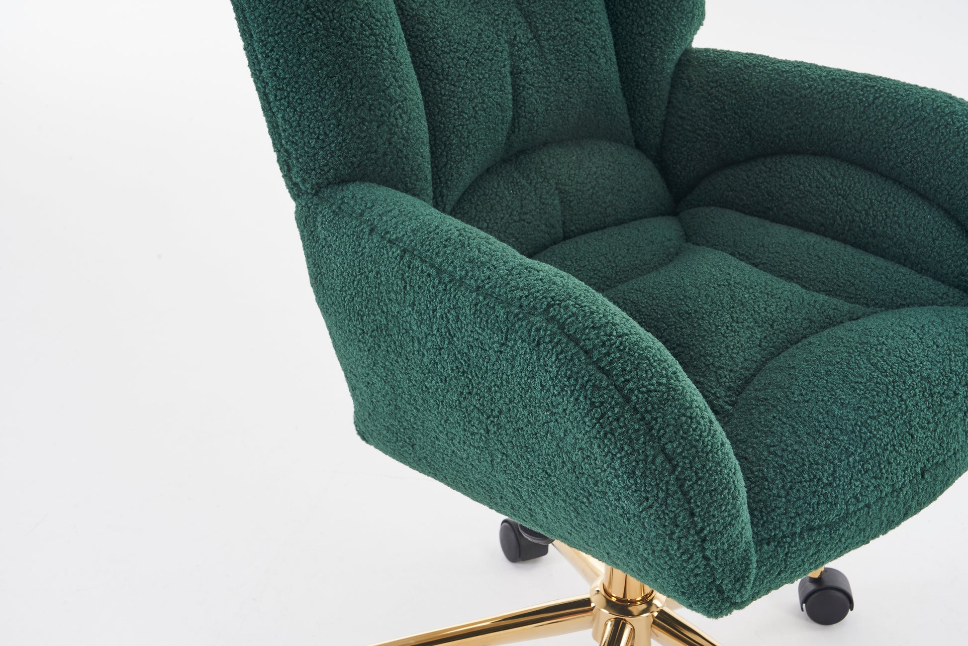 005 Teddy Fabric 360 Swivel Home Office Chair With Gold Metal Base And Universal Wheels,Green Solid Green Office Sponge Wipe Clean Modern Office Chairs Tufted Back Foam Swivel Teddy