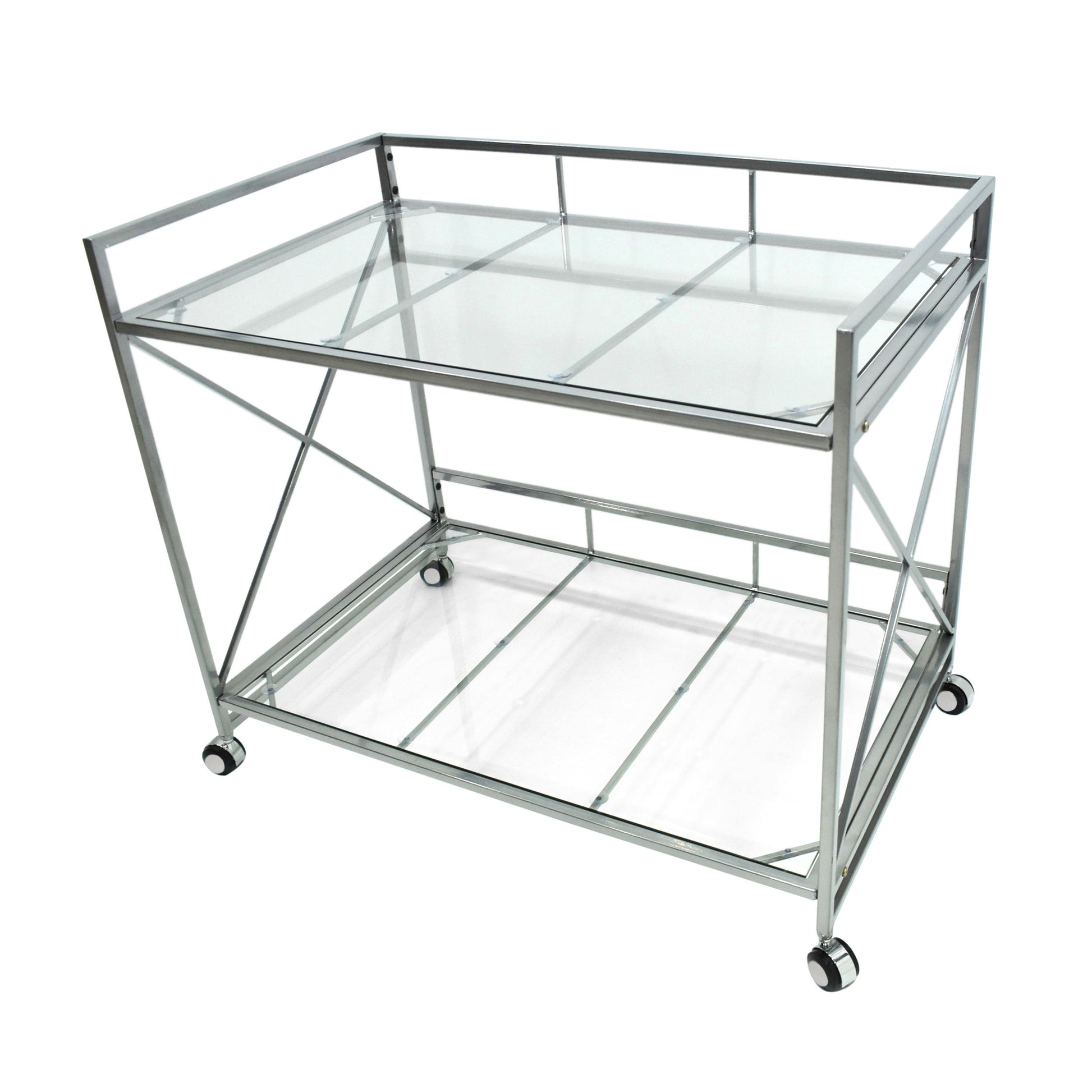 Bar Cart Silver Glass Metal