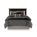 7 Pc Pieced Faux Suede Comforter Set Black Queen Queen Black Polyester