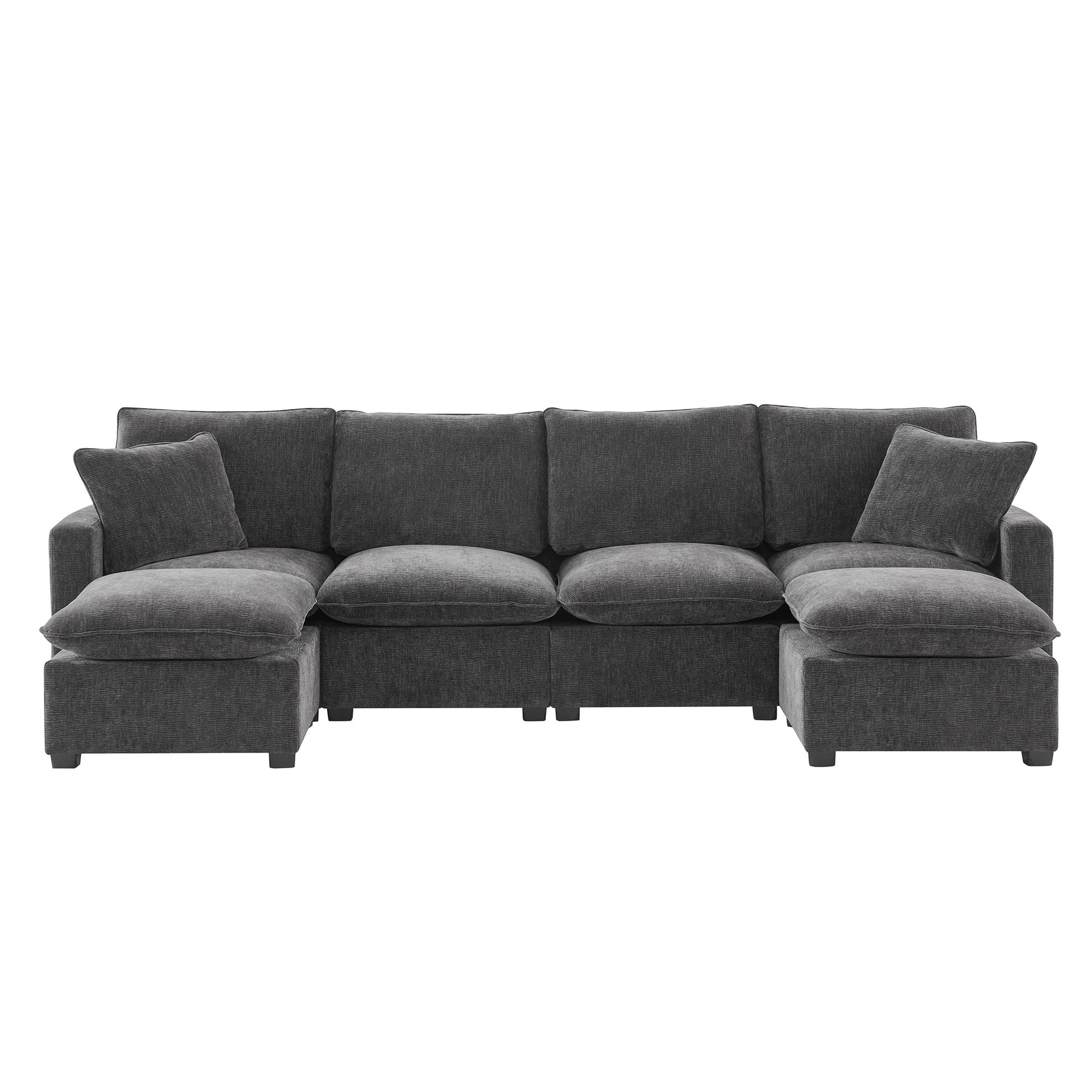 110*57" Modern U Shape Modular Sofa, 6 Seat Chenille Sectional Couch Set With 2 Pillows Included, Freely Combinable Indoor Funiture For Living Room, Apartment, Office, 2 Colors Black Grey Chenille 6 Seat