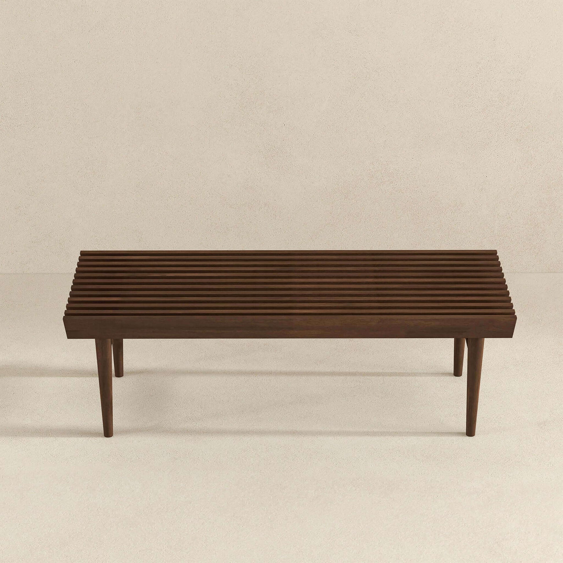 Mia Mid Century Modern Solid Wood Bench Dark Brown Brown Walnut Wood