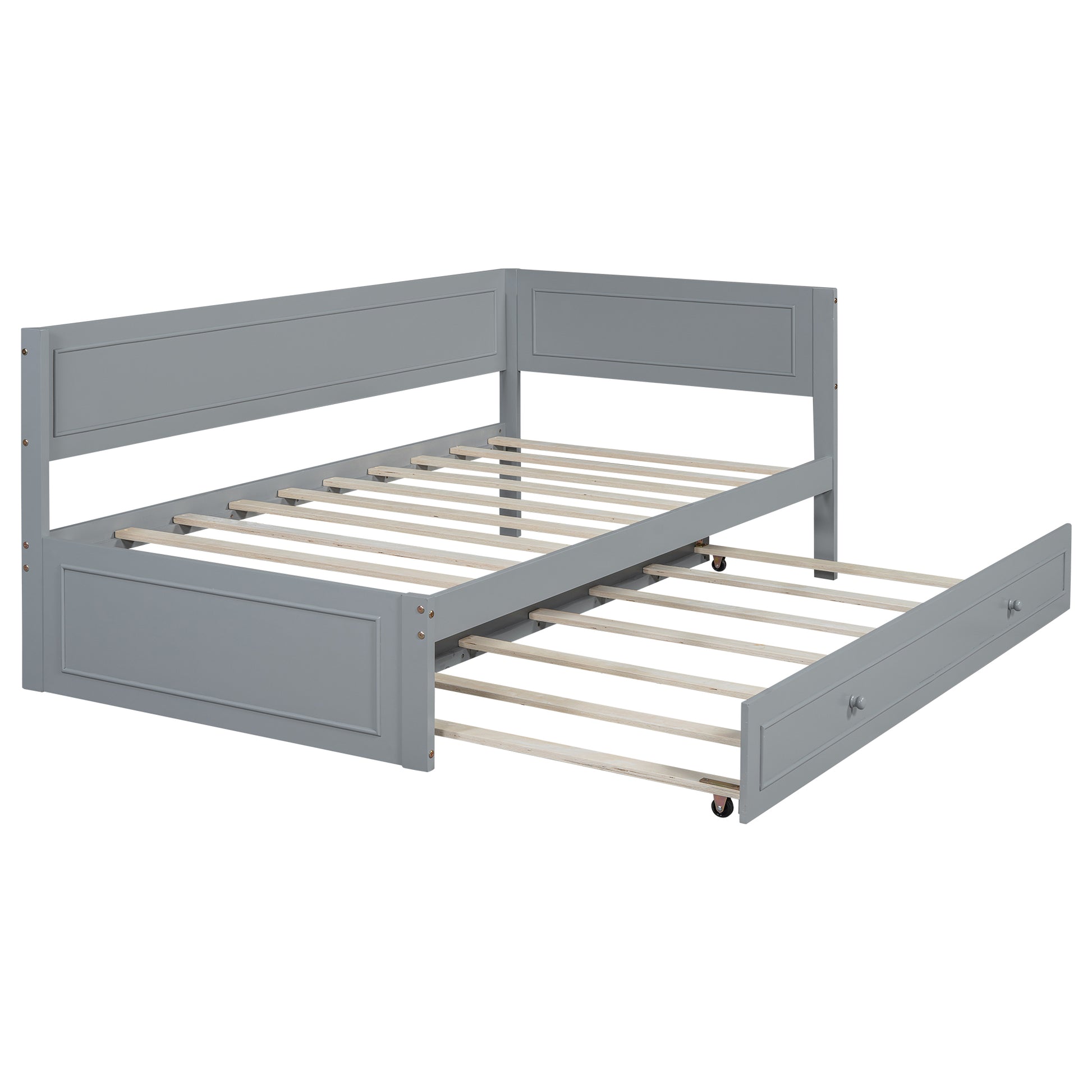 Twin Size Wood Daybed With Trundle And Guardrail, Gray Box Spring Not Required Gray Wood Solid Wood Mdf