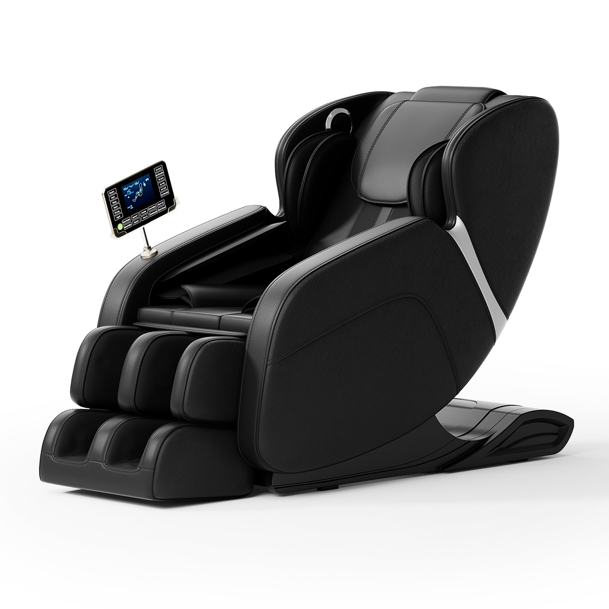 Full Body Massage Chair, Zero Gravity Mode, Deep Tissue Massage Chair, Foot Massage, 8 Fixed Massage Roller, Lcd Touch Screen, Waist Heater, Bluetooth, Suitable For 5.1 5.75Ft Height Black Black Faux Leather Metal Power Remote Primary Living Space Push