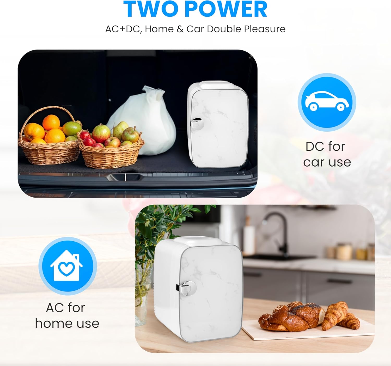 Mini 4L 6 Can, Small Refrigerator For Bedroom, Office, Dorm And Car Portable Cooler & Warmer Compact Fridge For Beverage, Skincare And Food, Marble White Marble Plastic